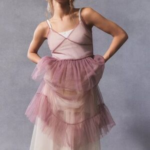 Sheer Mesh Ruffle Midi Dress